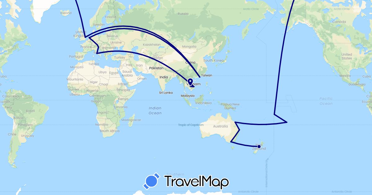 TravelMap itinerary: driving in Austria, Australia, Cook Islands, China, United Kingdom, Croatia, Italy, Cambodia, Netherlands, New Zealand, Slovenia, Vietnam, Samoa (Asia, Europe, Oceania)